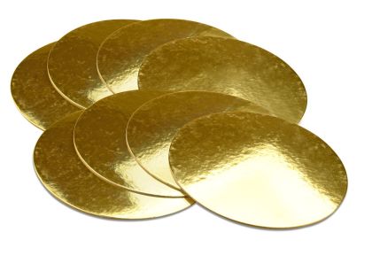 Комплект тънки кръгли подложки за торта - злато - мукава - 2,5мм дебелина -  Ф28