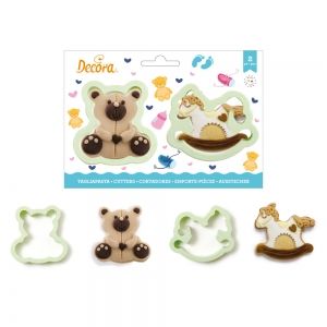 TEDDY BEAR AND ROCKING HORSE PLASTIC COOKIE CUTTERS SET OF 2