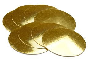 Комплект тънки кръгли подложки за торта - злато - мукава - 2,5мм дебелина -  Ф15