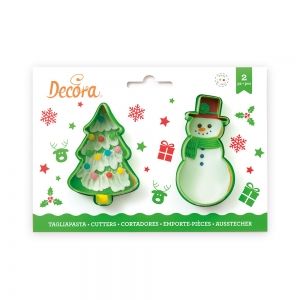 CHRISTMAS TREE AND SNOWMAN PLASTIC COOKIE CUTTERS SET OF 2